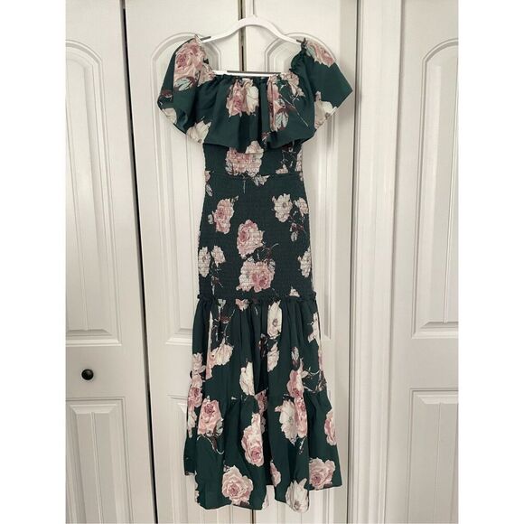 Baltic Born Amalfi off shoulder smocked green maxi dress women’s size Small - Picture 1 of 8